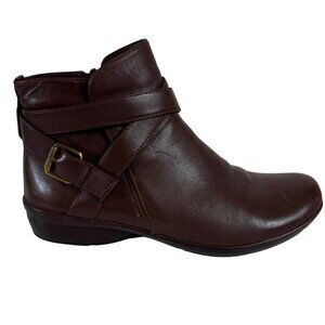 Naturalizer Womens Brown Leather Ankle Booties Size 10W Buckle Accent Comfort